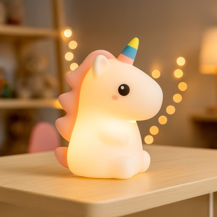 LED RGBW regulējama, uzlādējama bērnu nakts lampiņa ar skārienvadību UNICORN LED/1W/5V 1200 mAh