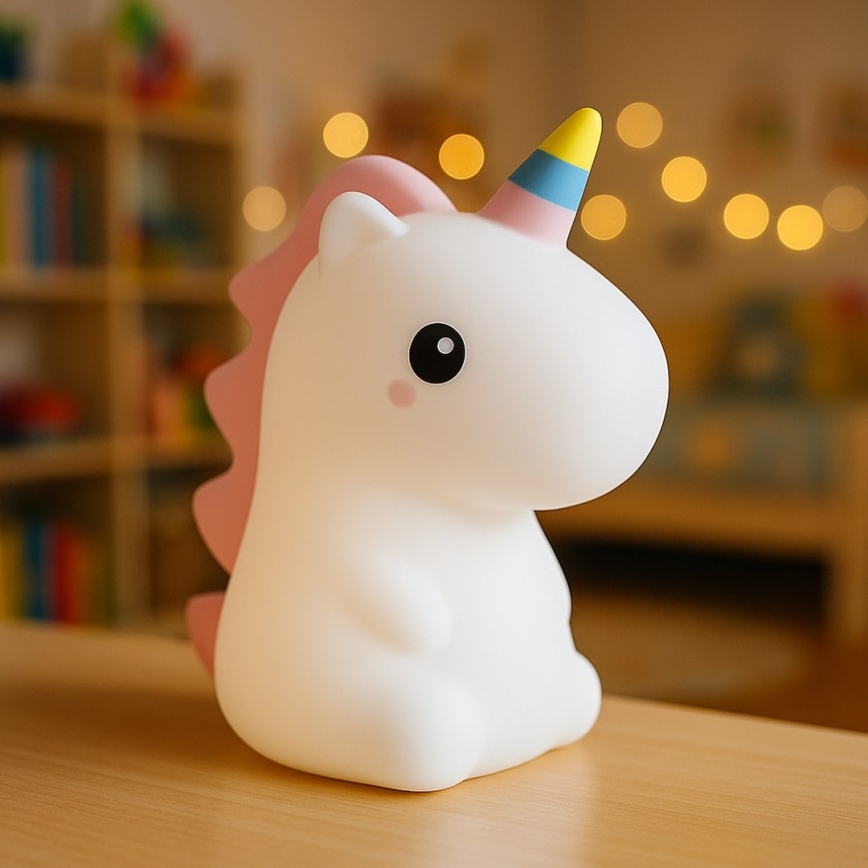 LED RGBW regulējama, uzlādējama bērnu nakts lampiņa ar skārienvadību UNICORN LED/1W/5V 1200 mAh