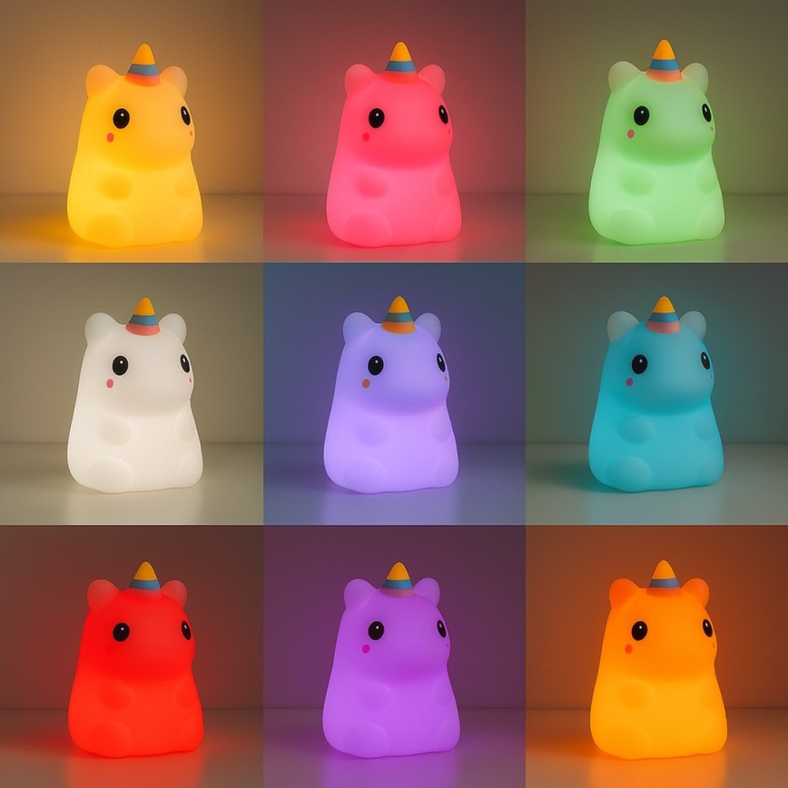 LED RGBW regulējama, uzlādējama bērnu nakts lampiņa ar skārienvadību UNICORN LED/1W/5V 1200 mAh