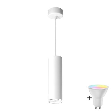 LED RGBW regulējama vannas istabas griestu lampa uz kabeļa TURYN 1xGU10/6W/230V 3000K Wi-Fi IP44 balta