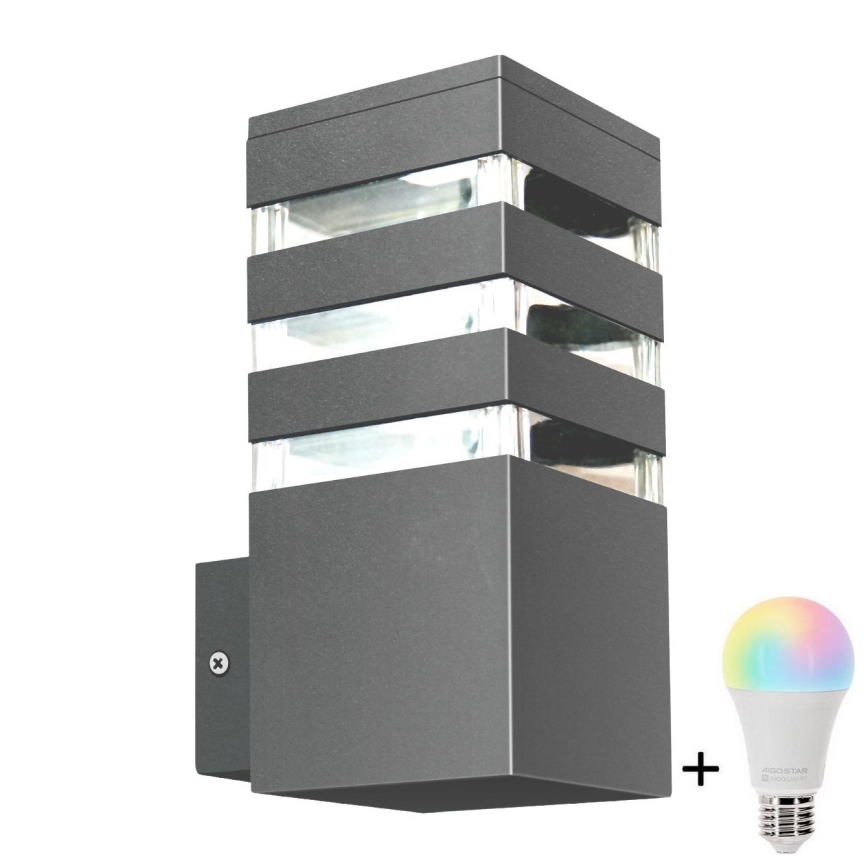 LED RGBW regulējams āra sienas gaismeklis TEKSAS 1xE27/12W/230V 2700-6500K Wi-Fi IP44 antracīts