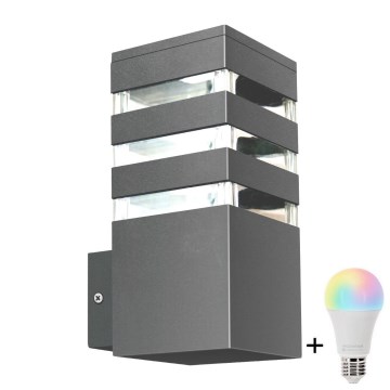 LED RGBW regulējams āra sienas gaismeklis TEKSAS 1xE27/9W/230V 2700–6500K Wi‑Fi IP44 antracīts