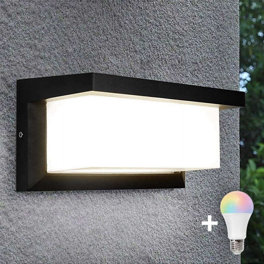 LED RGBW regulējams ārējais sienas gaismeklis NEELY 1xE27/9W/230V 2700–6500K IP54 Wi‑Fi melns