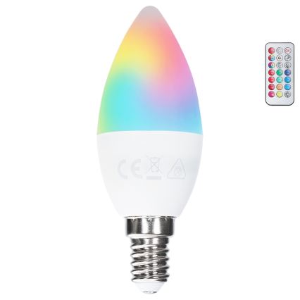 LED RGBW spuldze C37 E14/4,8W/230V 3000K + tālvadības pults - Aigostar