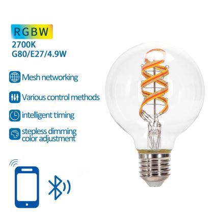 LED RGBW Spuldze FILAMENT G80 E27/4,9W/230V 2700K - Aigostar