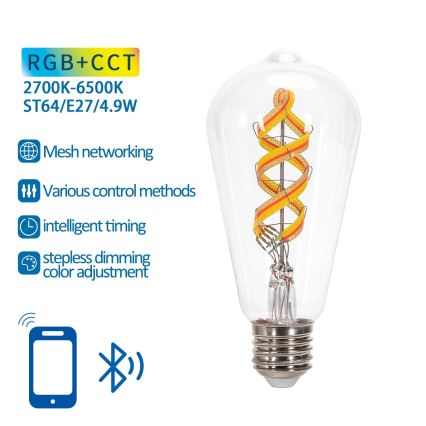 LED RGBW Spuldze FILAMENT ST64 E27/4,9W/230V 2700-6500K - Aigostar