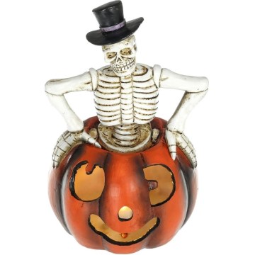 LED Rotājums HALLOWEEN LED/2xLR44/silti balta skelets ķirbī sveķi