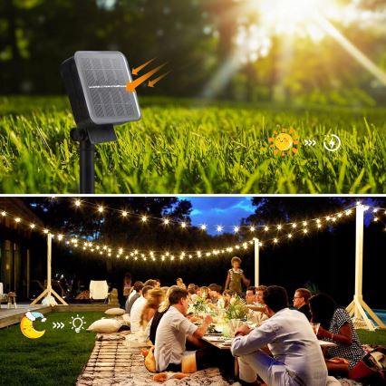 LED saules dekoratīvā virtene 20xLED/8 režīmi 500 mAh 7,6 m IP67 silti balta