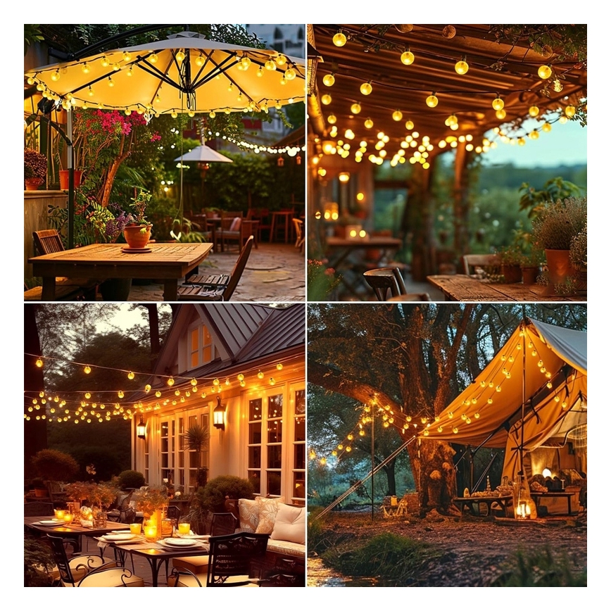 LED saules dekoratīvā virtene 30 LED, 8 funkcijas, 500 mAh, 6,5 m, IP67, silti balta