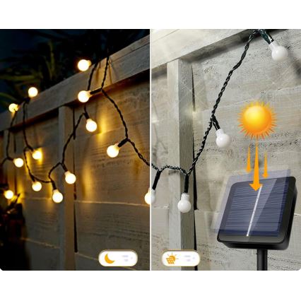 LED saules dekoratīvā virtene, 30 LED, 8 režīmi, 500 mAh, 6,5 m, IP67, siltā balta