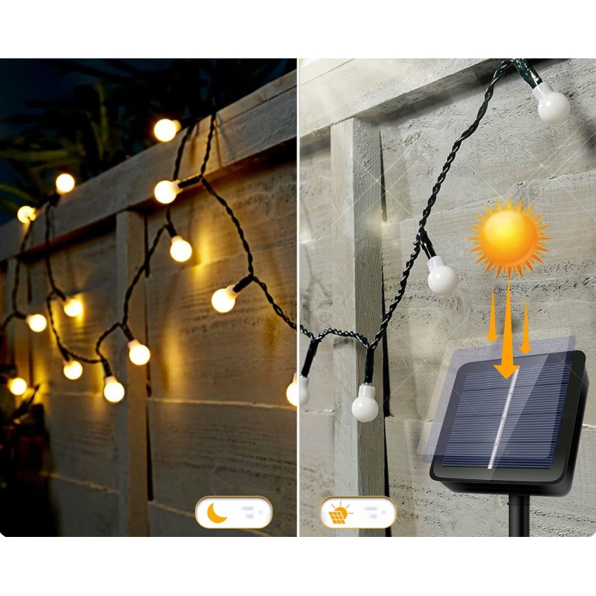 LED saules dekoratīvā virtene, 30 LED, 8 režīmi, 500 mAh, 6,5 m, IP67, siltā balta