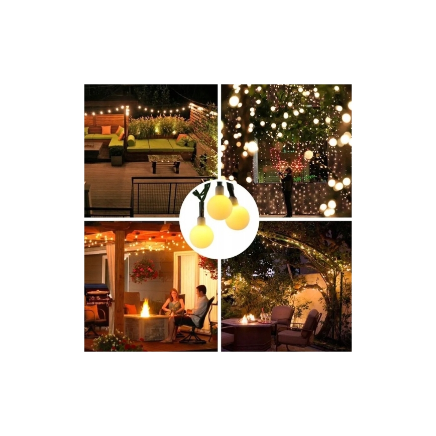 LED saules dekoratīvā virtene 50x LED/8 funkcijas 500 mAh 9,5 m IP67 silti balta