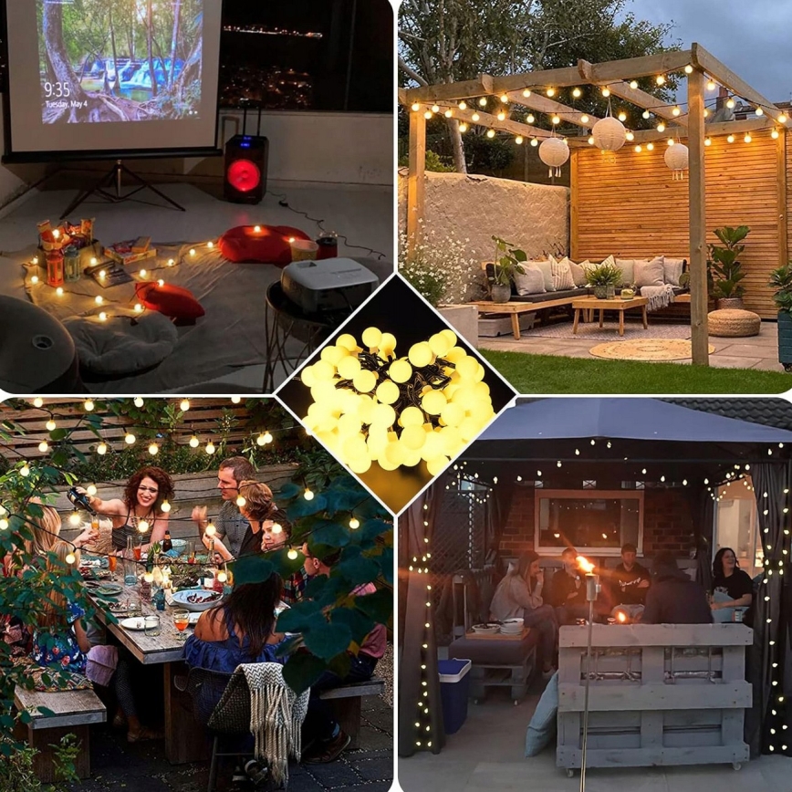 LED saules dekoratīvā virtene 50x LED/8 funkcijas 500 mAh 9,5 m IP67 silti balta