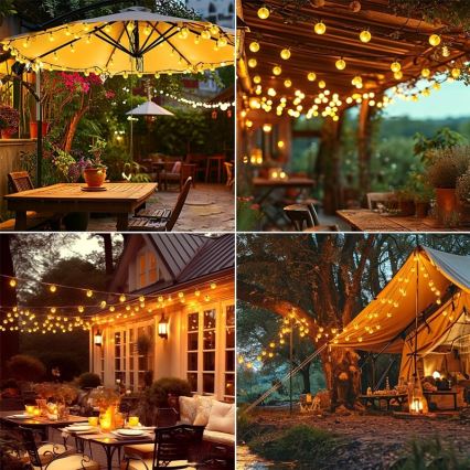 LED saules dekoratīvā virtene 50xLED/8 funkcijas 500 mAh 9,5 m IP67 silti balta