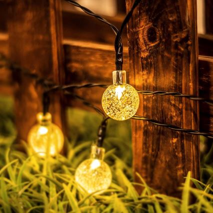 LED saules dekoratīvā virtene 50xLED/8 funkcijas 500 mAh 9,5 m IP67 silti balta