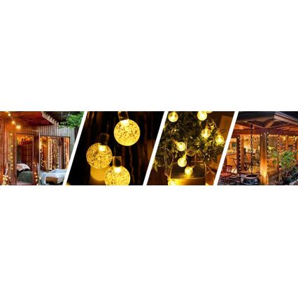 LED saules dekoratīvā virtene 50xLED/8 funkcijas 500 mAh 9,5 m IP67 silti balta