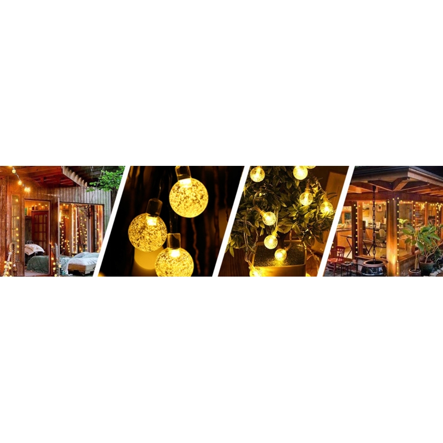 LED saules dekoratīvā virtene 50xLED/8 funkcijas 500 mAh 9,5 m IP67 silti balta