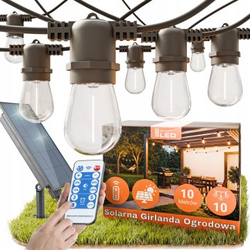 LED saules dekoratīvā virtene ar regulējamu spilgtumu 10xE27/0,3W/3/5V USB 2400 mAh 10,62 m IP65 melna + tālvadības pults