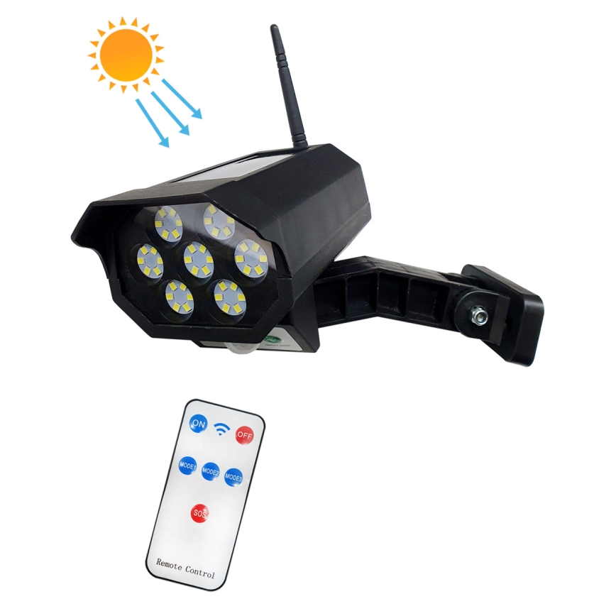 LED Saules drošības kameras makets ar sensoru LED/3,7V 1200 mAh IP44 melns + tālvadības pults