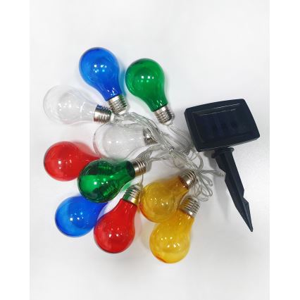 LED Saules enerģijas āra virtene 10xLED/1,2V 300 mAh 2,2 m IP44 daudzkrāsaina