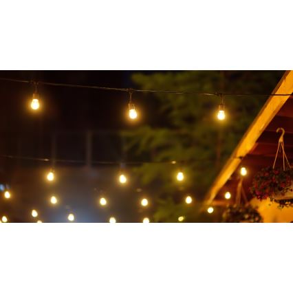 LED Aptumšojama saules enerģijas āra virtene PARTY 10xE27/3,7V 10 m IP44 + tālvadības pults