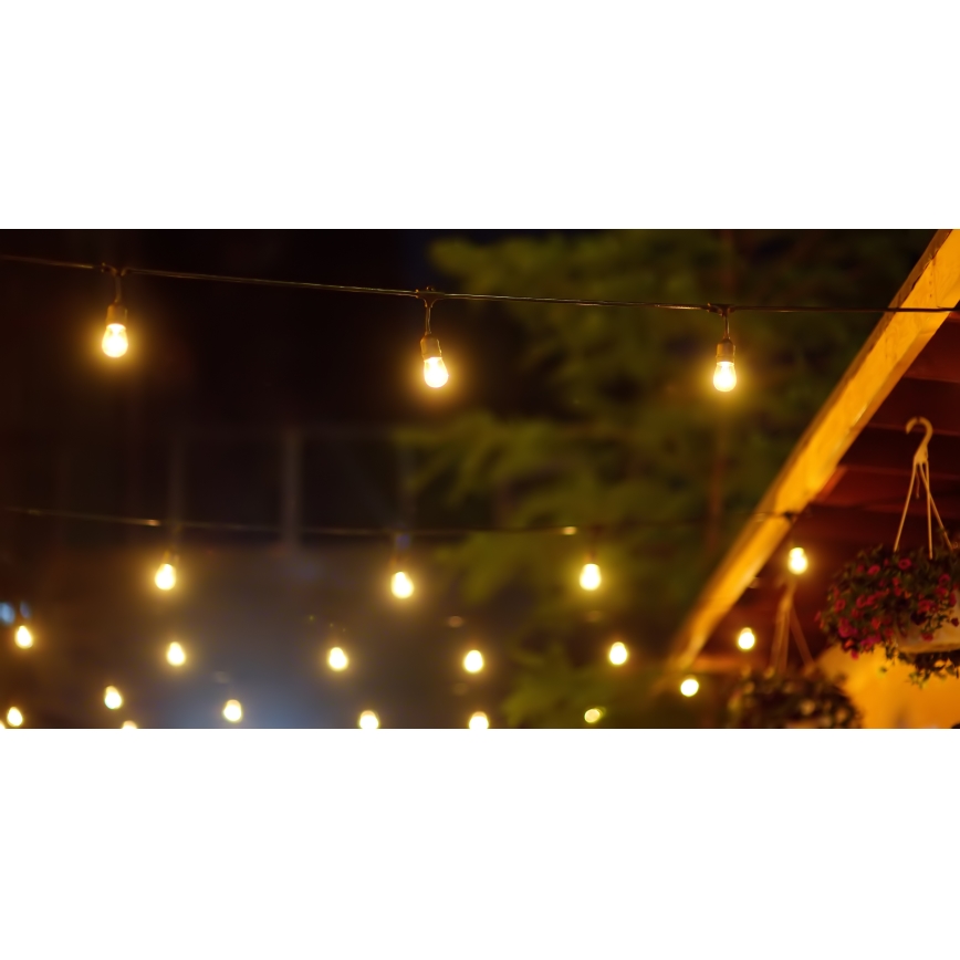 LED Aptumšojama saules enerģijas āra virtene PARTY 10xE27/3,7V 10 m IP44 + tālvadības pults