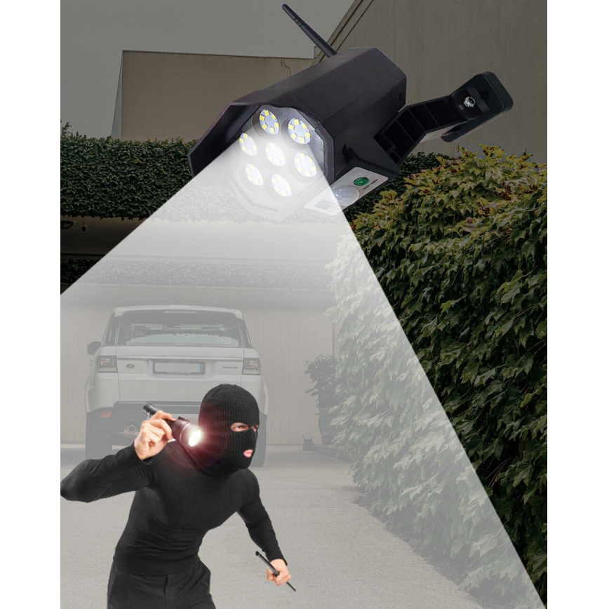 LED Saules enerģijas butaforas drošības kamera ar sensoru LED/3,7V IP44 melna + tālvadības pults
