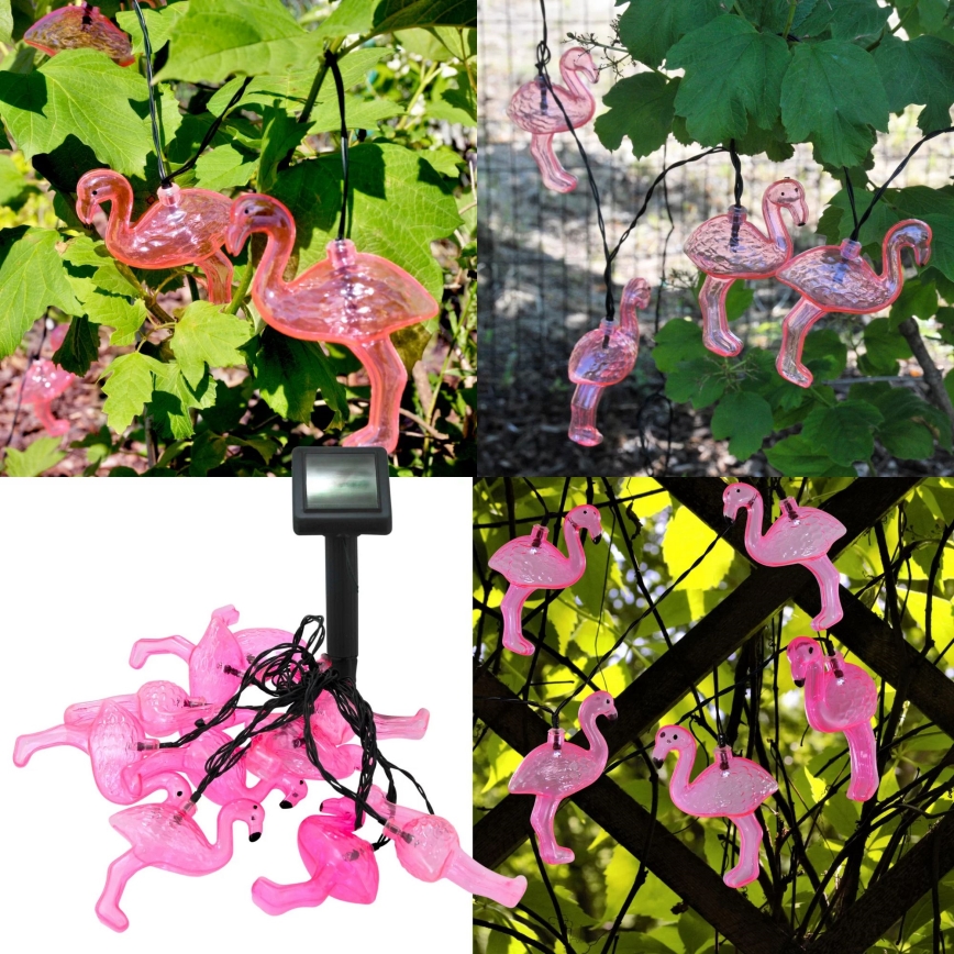 LED Saules enerģijas dekoratīva virtene 10xLED/1,2V 300 mAh 3,8 m IP44 flamingo
