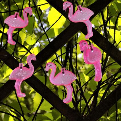LED Saules enerģijas dekoratīva virtene 10xLED/1,2V 300 mAh 3,8 m IP44 flamingo