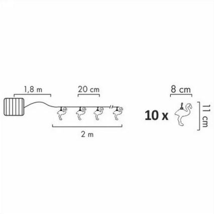 LED Saules enerģijas dekoratīva virtene 10xLED/1,2V 300 mAh 3,8 m IP44 flamingo