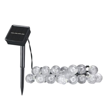 LED Saules enerģijas dekoratīva virtene BUBBLE GLASS 20xLED/8 funkcijas 4,85 m 600 mAh IP44 silti balta