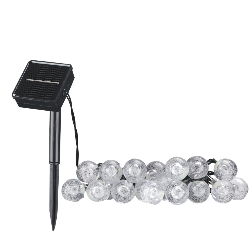 LED Saules enerģijas dekoratīva virtene BUBBLE GLASS 20xLED/8 funkcijas 4,85 m 600 mAh IP44 silti balta