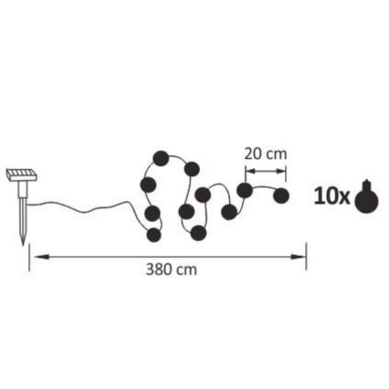 LED Saules enerģijas dekoratīva virtene LED/1,2V 300 mAh 3,8 m IP44
