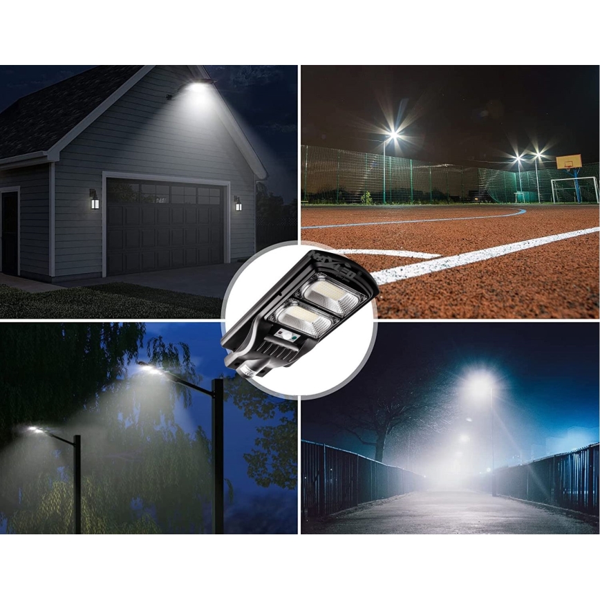 LED Aptumšojama saules enerģijas ielu lampa ar sensoru LED/120W/6V 6500K IP65 melna + tālvadības pults