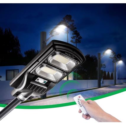 LED Aptumšojama saules enerģijas ielu lampa ar sensoru LED/120W/6V 6500K IP65 melna + tālvadības pults