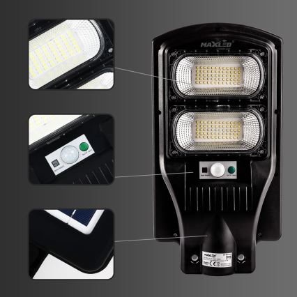 LED Aptumšojama saules enerģijas ielu lampa ar sensoru LED/120W/6V 6500K IP65 melna + tālvadības pults