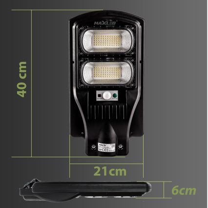 LED Aptumšojama saules enerģijas ielu lampa ar sensoru LED/120W/6V 6500K IP65 melna + tālvadības pults