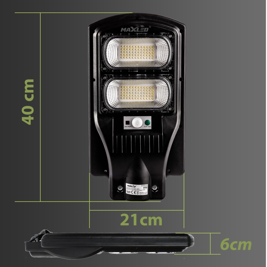 LED Aptumšojama saules enerģijas ielu lampa ar sensoru LED/120W/6V 6500K IP65 melna + tālvadības pults
