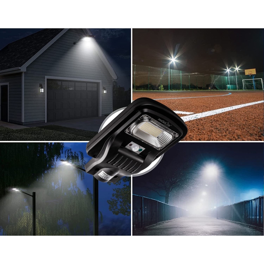 LED Aptumšojama saules enerģijas ielu lampa ar sensoru LED/150W/6V 6500K IP65 melna + tālvadības pults