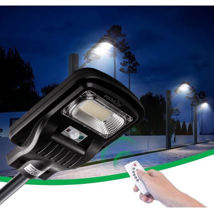 LED Aptumšojama saules enerģijas ielu lampa ar sensoru LED/150W/6V 6500K IP65 melna + tālvadības pults