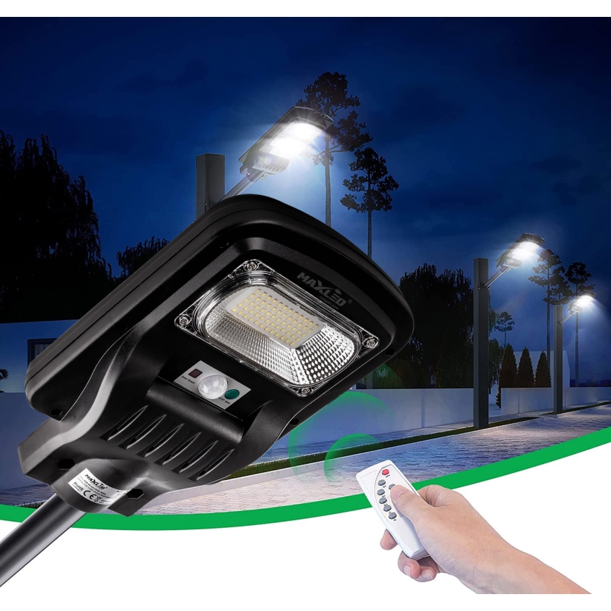 LED Aptumšojama saules enerģijas ielu lampa ar sensoru LED/150W/6V 6500K IP65 melna + tālvadības pults