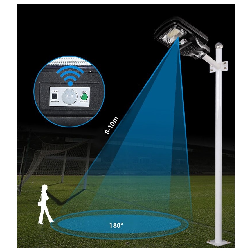 LED Aptumšojama saules enerģijas ielu lampa ar sensoru LED/150W/6V 6500K IP65 melna + tālvadības pults