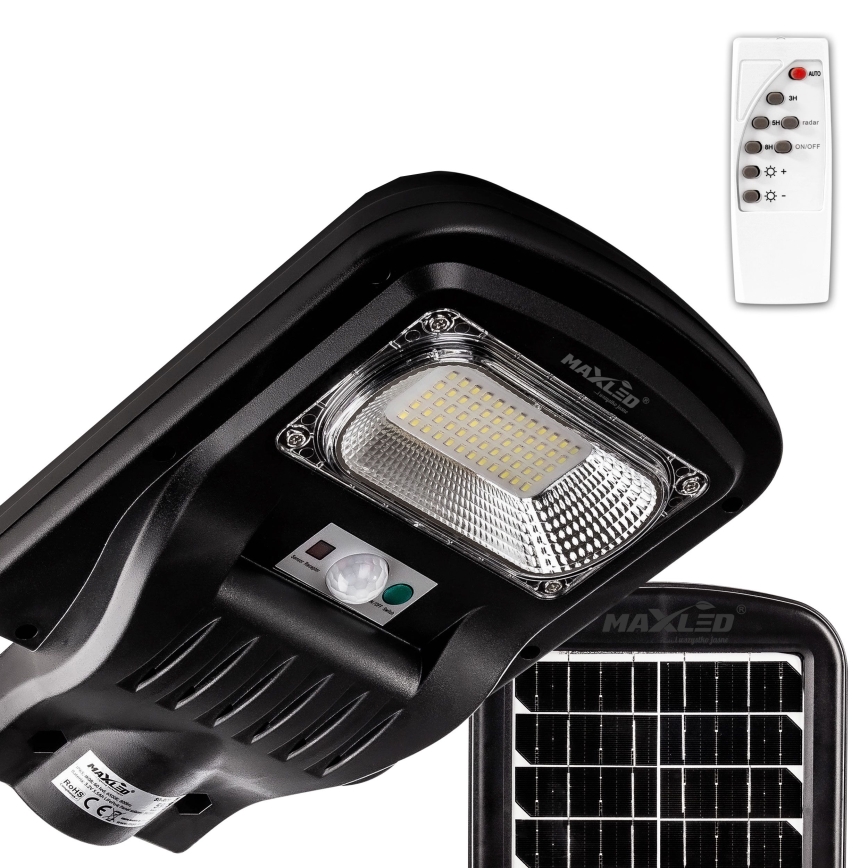 LED Aptumšojama saules enerģijas ielu lampa ar sensoru LED/150W/6V 6500K IP65 melna + tālvadības pults