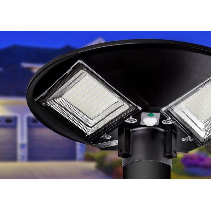 LED Aptumšojama saules enerģijas ielu lampa ar sensoru LED/15W/6V 11000 mAh 6500K IP65 melna + tālvadības pults
