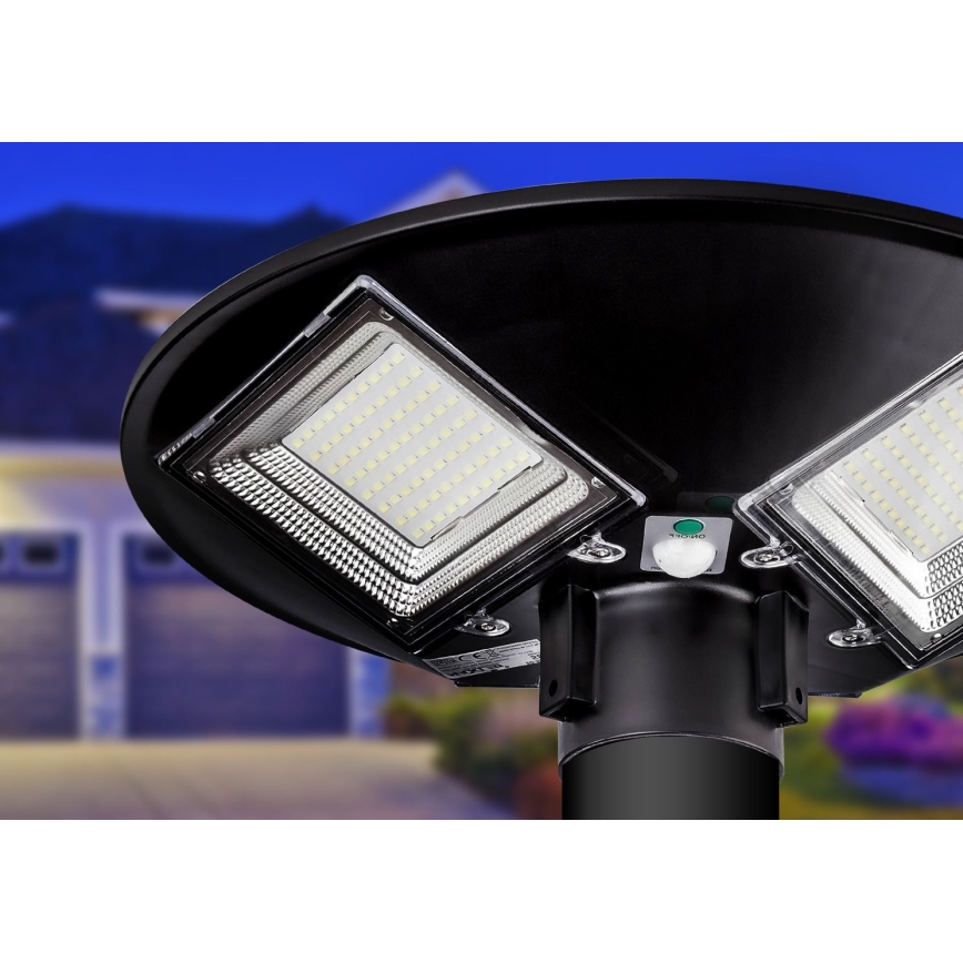 LED Aptumšojama saules enerģijas ielu lampa ar sensoru LED/15W/6V 11000 mAh 6500K IP65 melna + tālvadības pults