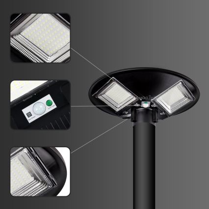 LED Aptumšojama saules enerģijas ielu lampa ar sensoru LED/15W/6V 11000 mAh 6500K IP65 melna + tālvadības pults