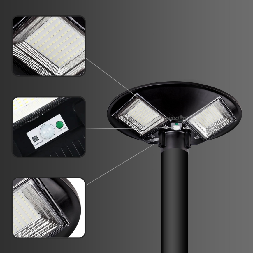 LED Aptumšojama saules enerģijas ielu lampa ar sensoru LED/15W/6V 11000 mAh 6500K IP65 melna + tālvadības pults