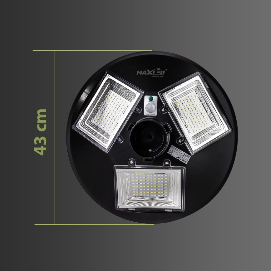 LED Aptumšojama saules enerģijas ielu lampa ar sensoru LED/15W/6V 11000 mAh 6500K IP65 melna + tālvadības pults