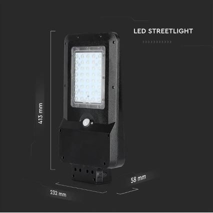 LED Saules enerģijas ielas lampa ar sensoru LED/15W/7,4V 4000K IP65 10800 mAh