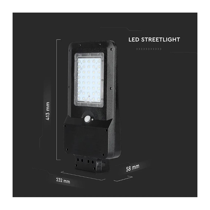 LED Saules enerģijas ielas lampa ar sensoru LED/15W/7,4V 6000K IP65 10800 mAh